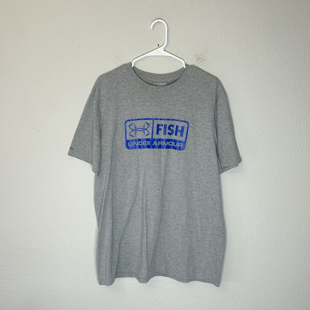 Under Armour Men's Fish Icon Graphic T-Shirt Size XL Fits L Loose Gray SS